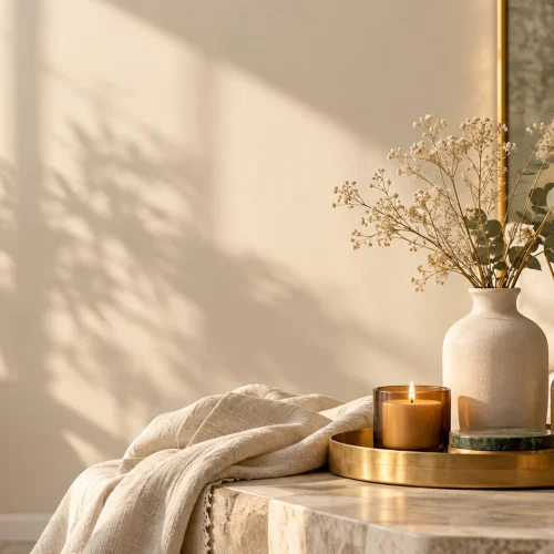 Clean modern luxury, aspirational and serene mood, soft